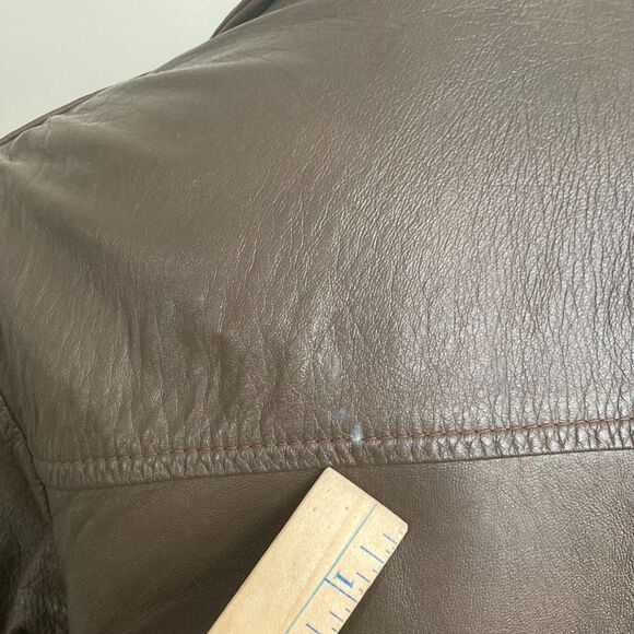 Vintage 1980s Brown Leather Pea Coat Trench Style Overcoat - Mens Size M/L - Picture 6 of 10